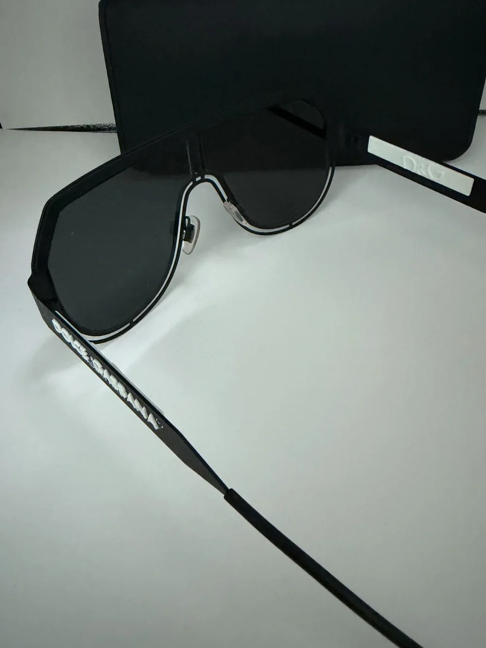 Dolce & Gabbana Black Shield Sunglasses with Silver Accents
